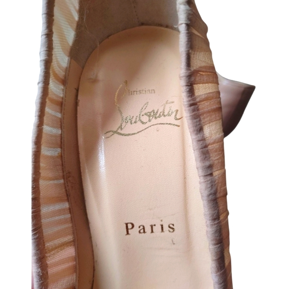 Christian Louboutin Heel Pumps Beige Ribbon Lace Shoes - Picture 5 of 14